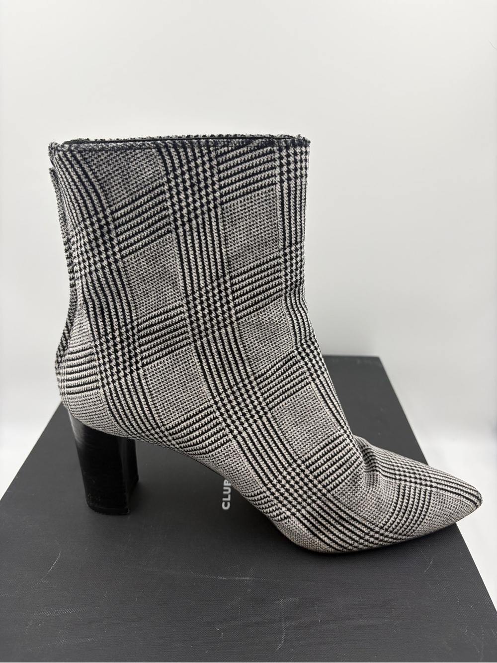 Club Monaco Aaylina Velvet Plaid Pointed-Toe Ankle Boots Heels 38 US 7.5/8